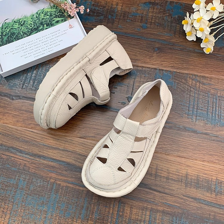 Women's Soft Leather Platform Cut-Out Breathable Summer Sandals