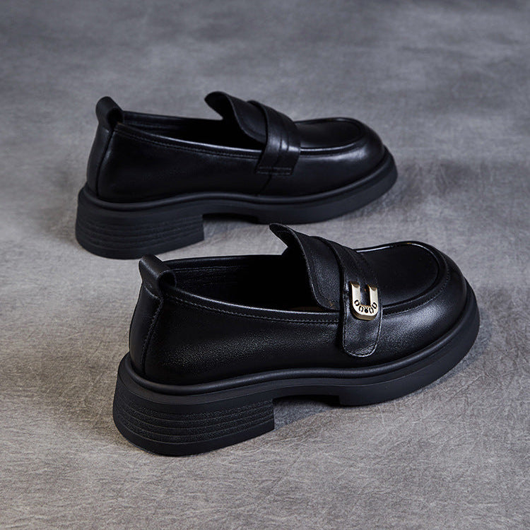 Women's Soft Leather Low Heel Loafers – Comfortable Everyday Slip-On Shoes