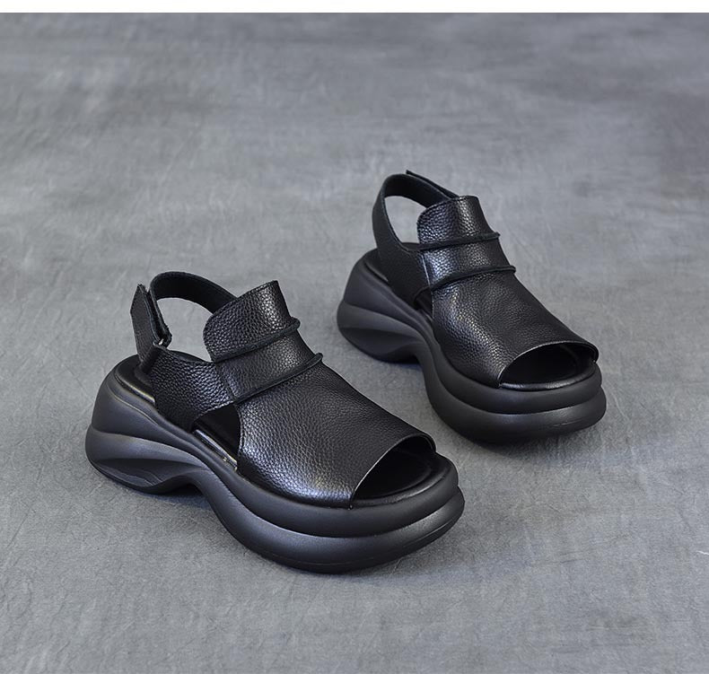 Comfortable Leather Chunky Sandals for Women - Lightweight Platform Summer Shoes