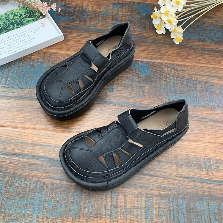 Women's Soft Leather Platform Cut-Out Breathable Summer Sandals
