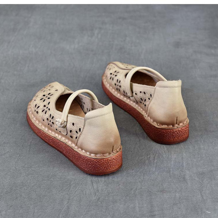 Women's Leather Floral Cutout Sandals – Breathable Summer Style