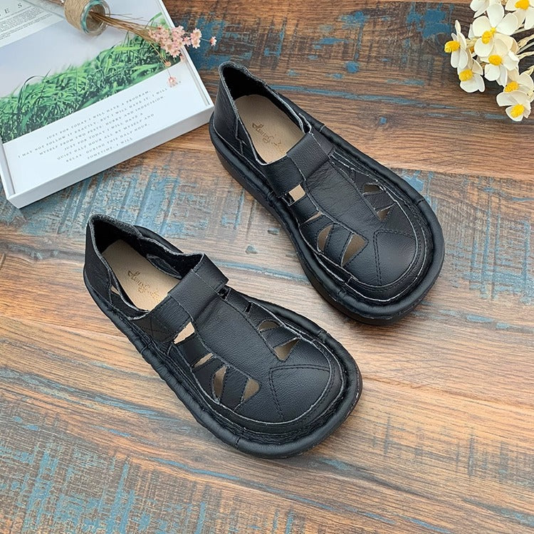 Women's Soft Leather Platform Cut-Out Breathable Summer Sandals