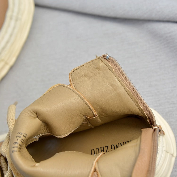 Women's Ugly-Cute Leather Platform Ankle Boots – Cut-Out & Back Zipper