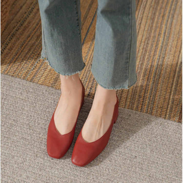 Women's Leather Mid Heel Multicolor Slip On Comfortable Glove Shoes