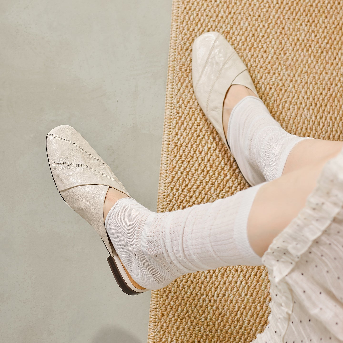 Women's Retro Lambskin Mules Vintage Square Toe Slip-on Casual Flats