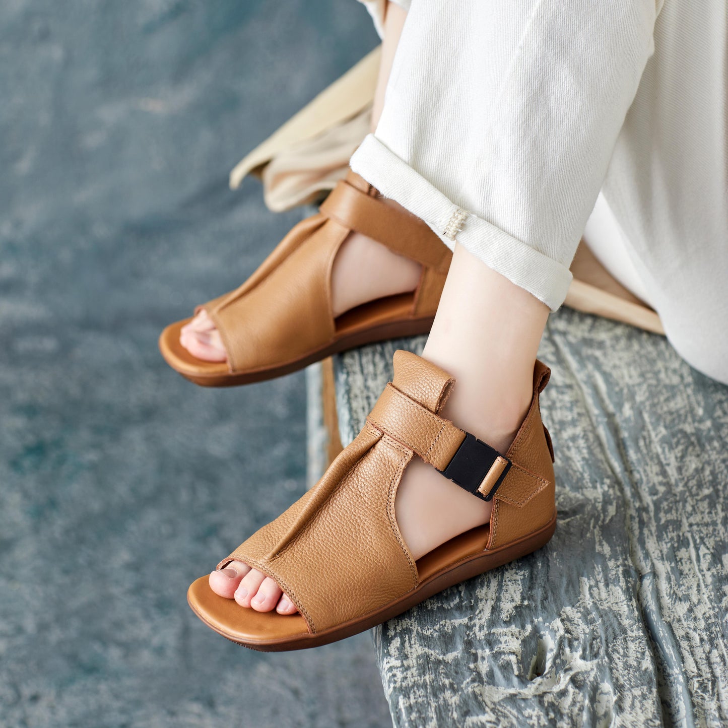 Women's Handmade Leather Open Toe Ankle Sandals
