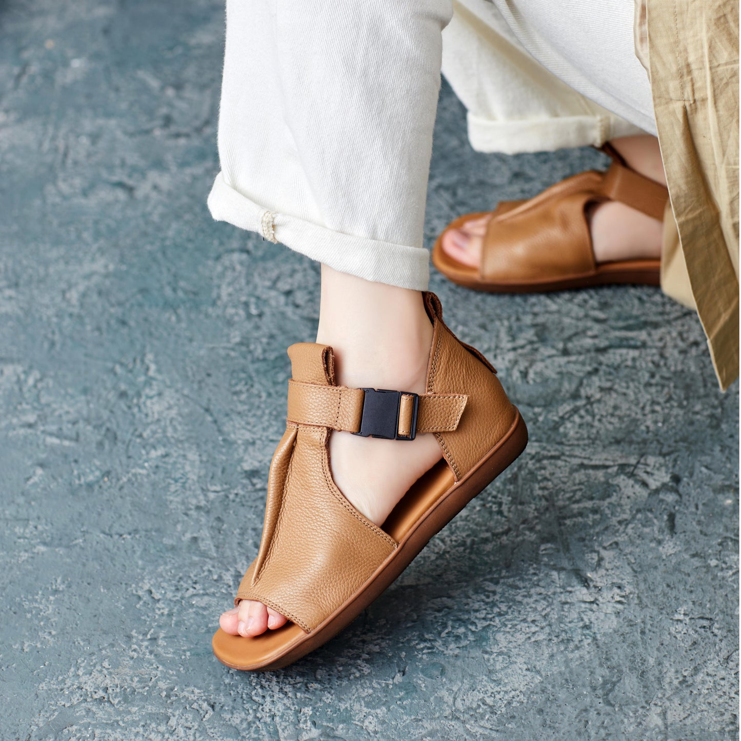Women's Handmade Leather Open Toe Ankle Sandals