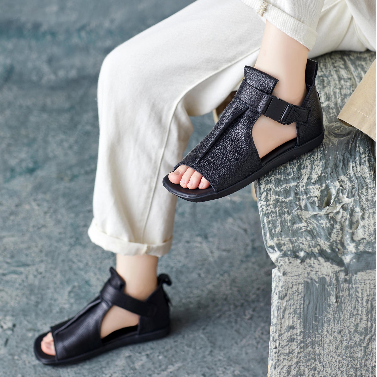 Women's Handmade Leather Open Toe Ankle Sandals