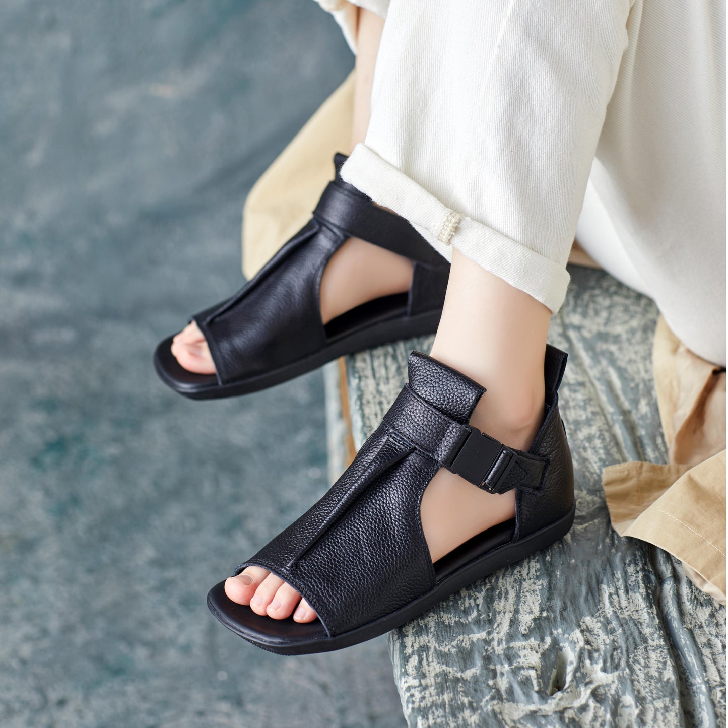 Women's Handmade Leather Open Toe Ankle Sandals