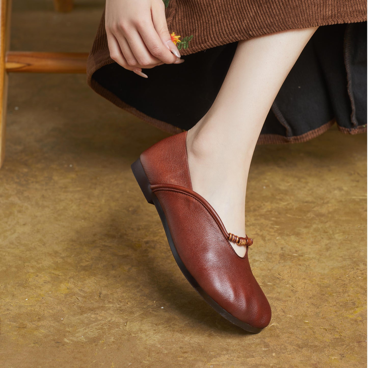 Women's Handmade Leather Literary Style Slip-On Ballet Flats