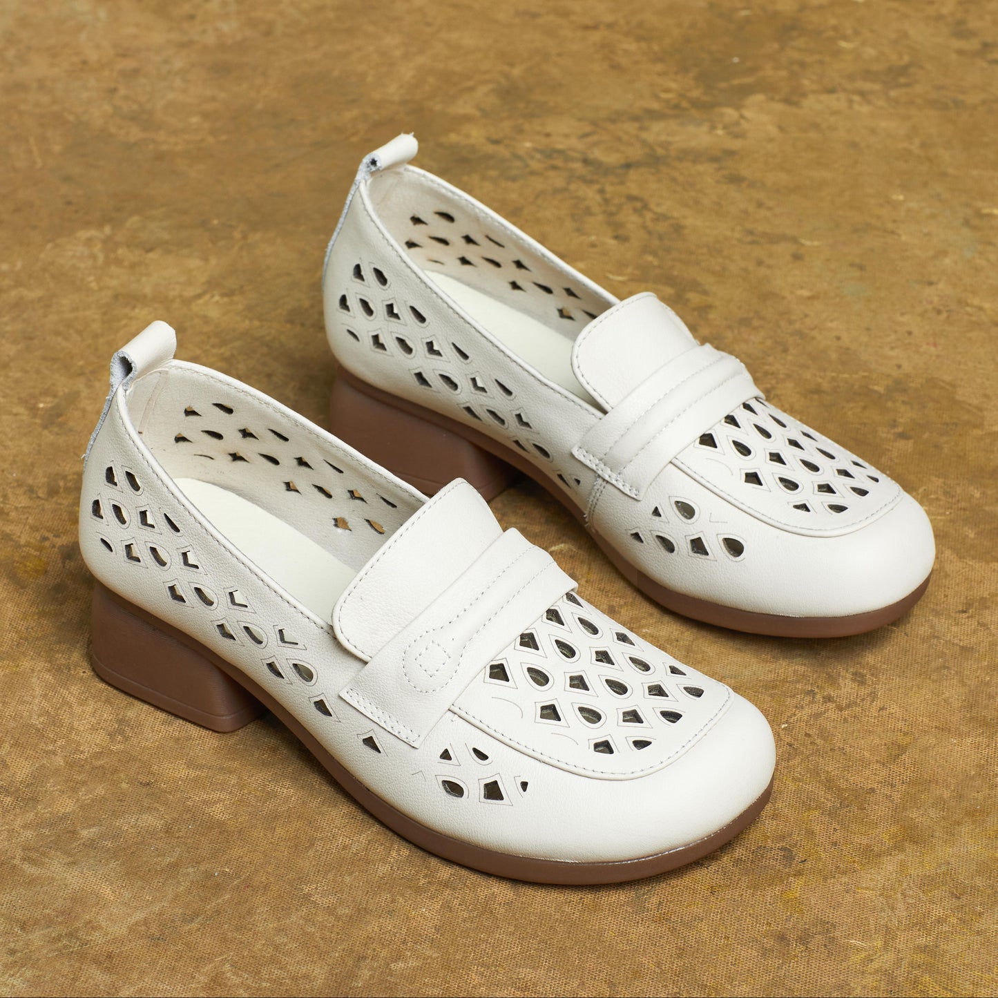 Women's Leather Summer Hollow Out Closed Toe Block Heel Sandals Loafers