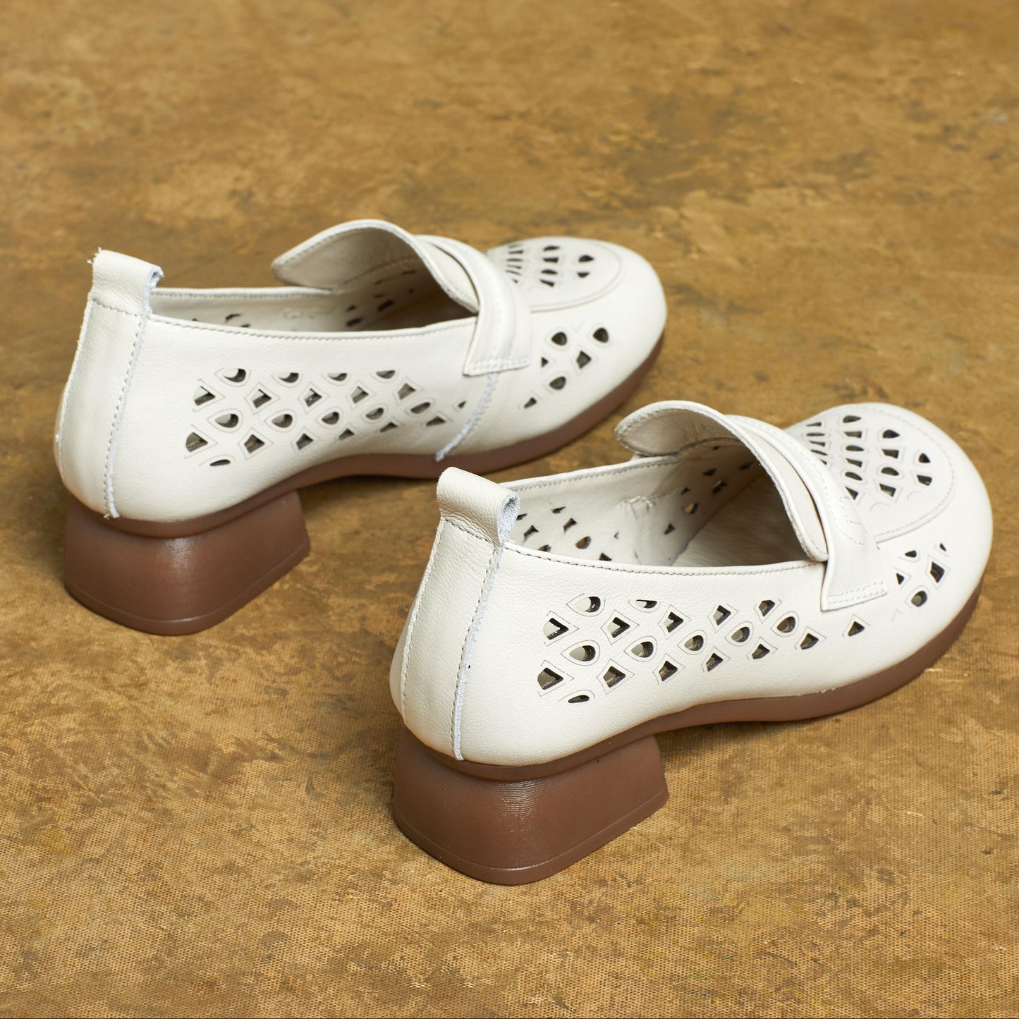 Women's Leather Summer Hollow Out Closed Toe Block Heel Sandals Loafers