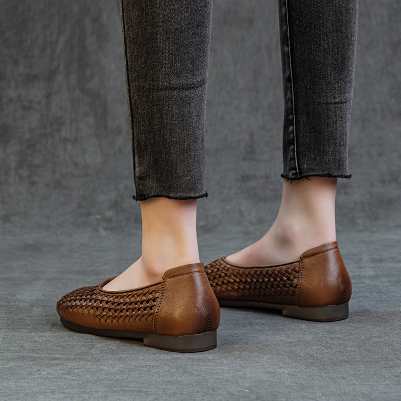 Women's Leather Woven Hollow Out Flat Sandals Glove Shoes