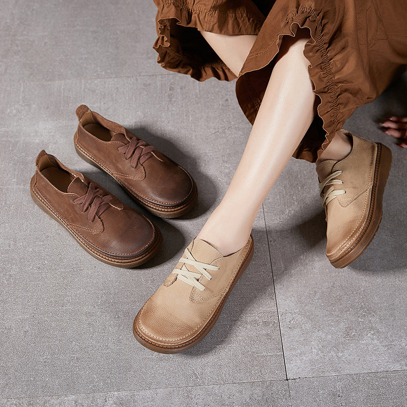 Women's Leather Casual Lace-up Flat Shoes