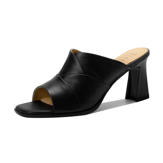 Women's Open Toe Sheepskin Crossover Heeled Mule Sandal