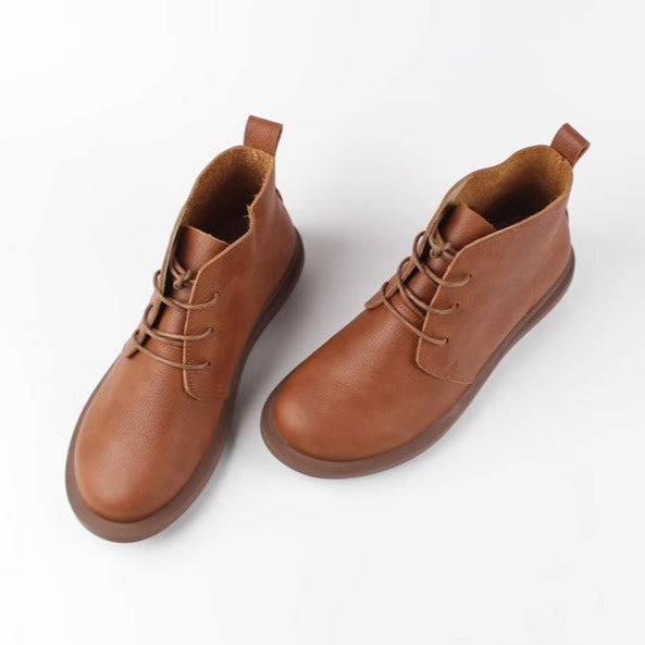 Women's Handmade Leather Casual Flat Lace Up Ankle Boots