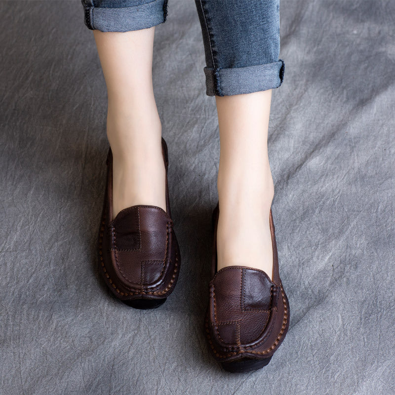 Women's Handmade Leather Soft Casual Walking Boat Shoes Flats