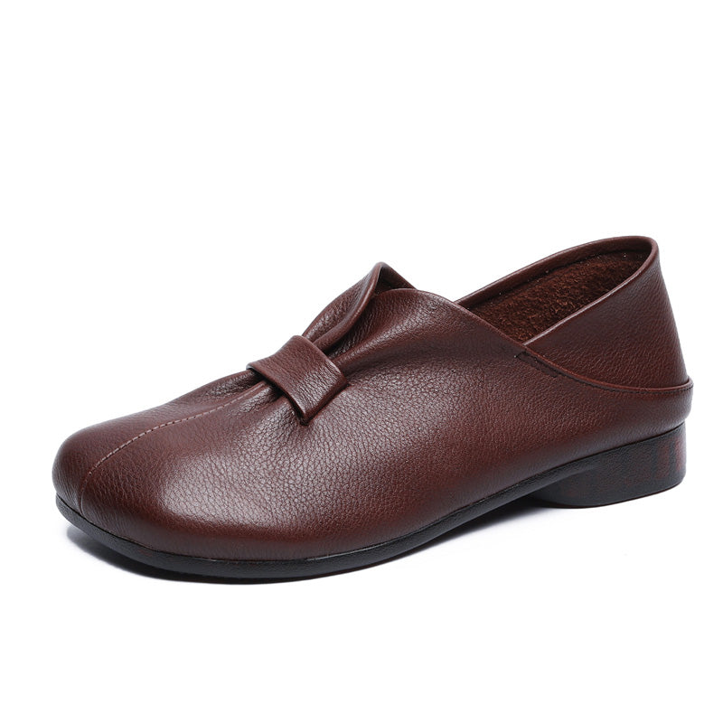 Women's Leather Lightweight Slip-on Walking Daily Flats Shoes