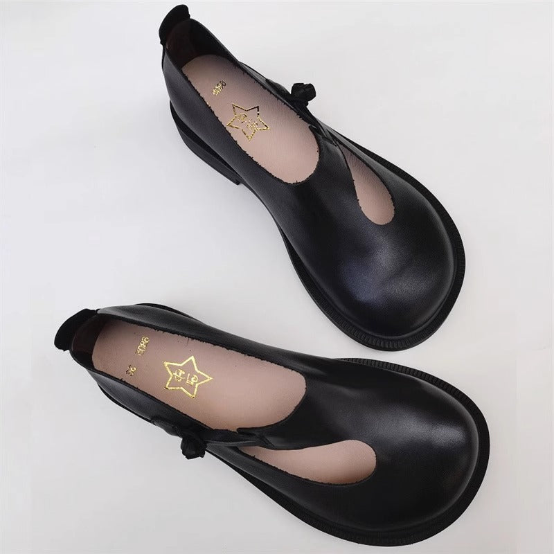 Handmade Women's Leather Wide Toe Box Flats – Casual Slip-On Shoes with Comfort