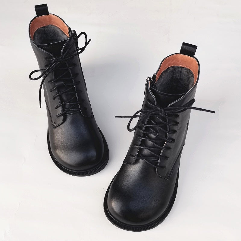 Women's Leather Shearling Ankle Boots – Wide Toe Winter Warm Boots