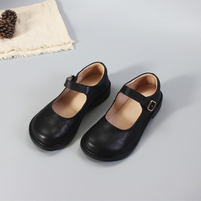 Womens Leather Mary Jane Flats Shoes School Preppy Style