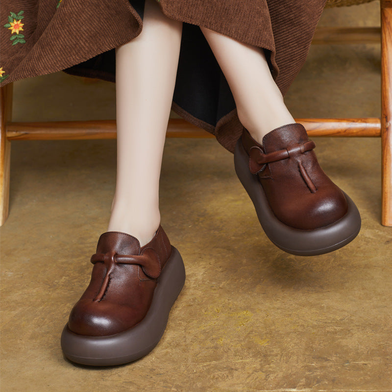 Women's Lightweight Leather Platform Slip-On Loafers – Comfortable Thick Sole