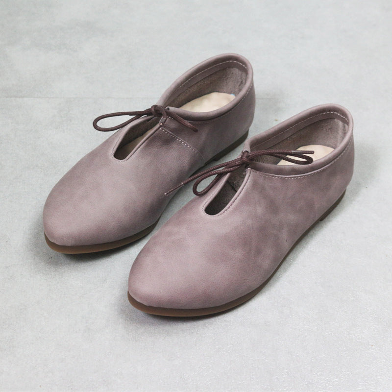 Women's Genuine Leather Lace-Up Flats – British Style Comfortable Shoes