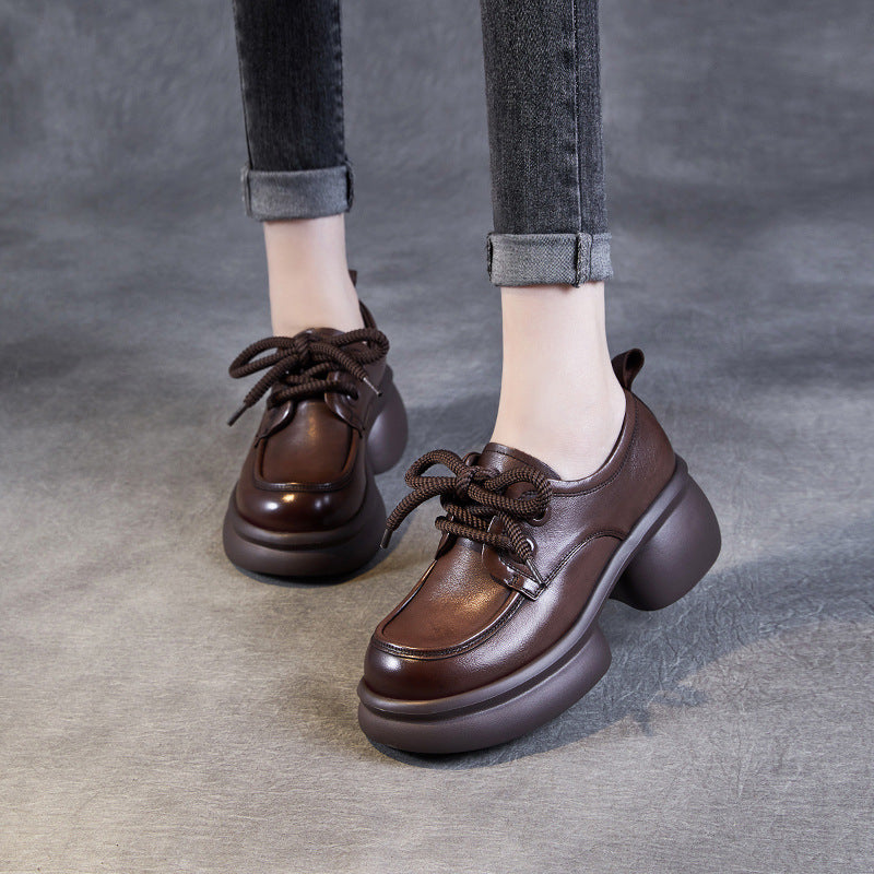 Women's Casual Platform Shoes – Lightweight Genuine Leather Lace-Up Design