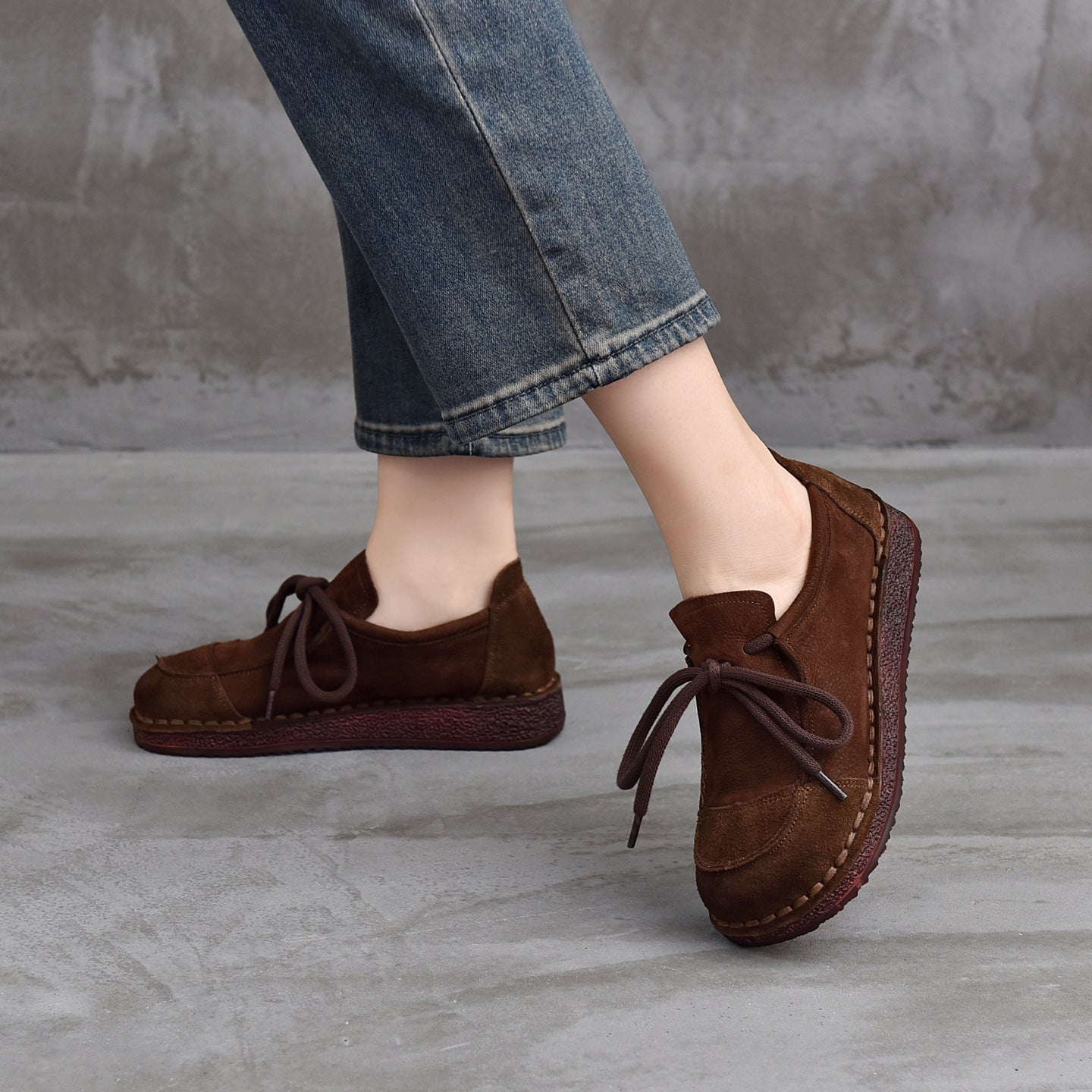 Women's Leather Lace-Up Flat Shoes – Comfortable Patchwork Casual Style