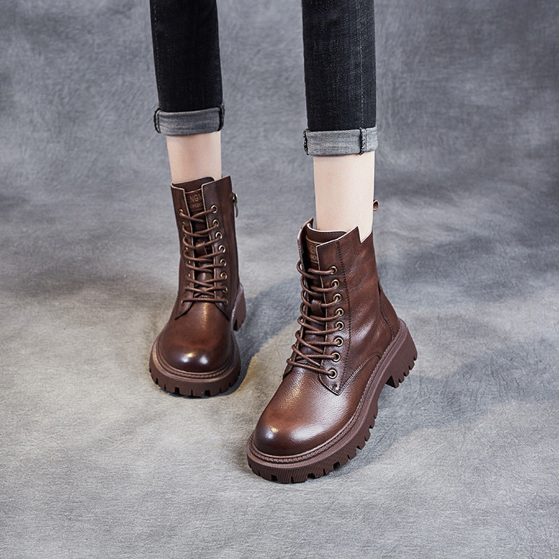Women's Casual Genuine Leather Boots – Ankle Length with Zipper