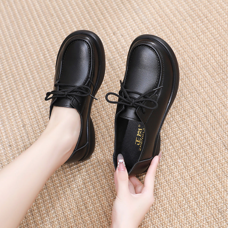 Women's Leather Lace Up Black Classic Comfort Work Shoes