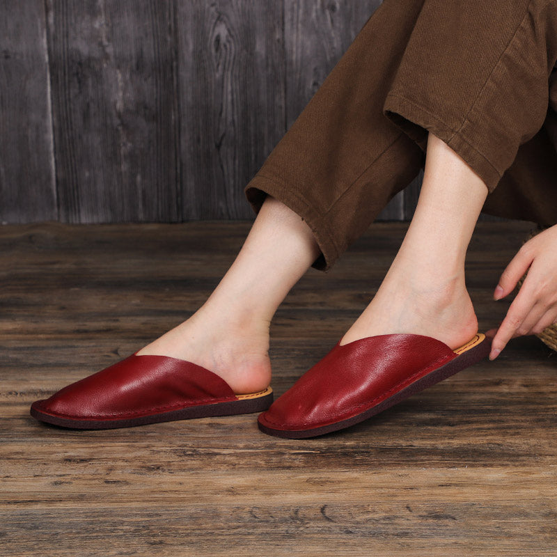 Women's Leather Minimalist Flat Mule Shoes