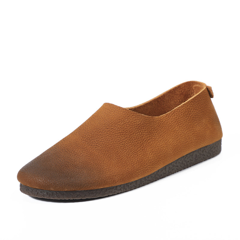 Women's Minimalist Soft Leather Slip-On Flats – Retro Style Comfort Shoes