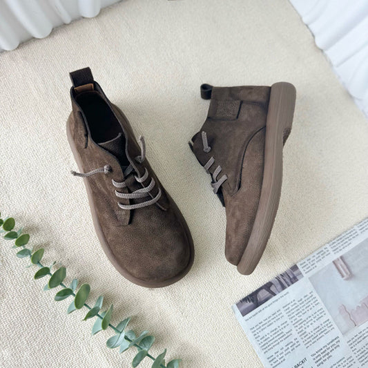 Women's Leather Retro Casual Lace-Up Ankle Boots