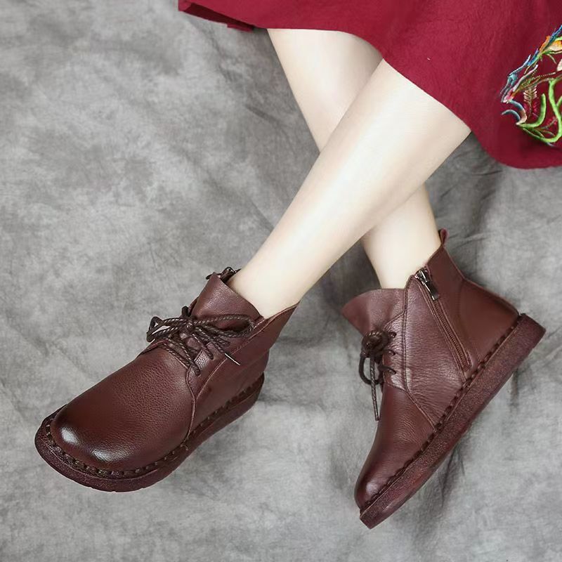 Comfortable Handmade Leather Boots Women's Shoes Non-slip Wear-resistant Sole