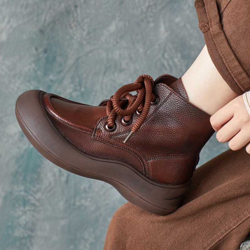 Women's Zip Lace-Up Leather Ankle Boots – Comfortable for Daily Wear