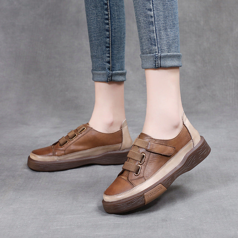 Women's Leather Flat Sneakers – Non-Slip & Comfortable for Daily Wear