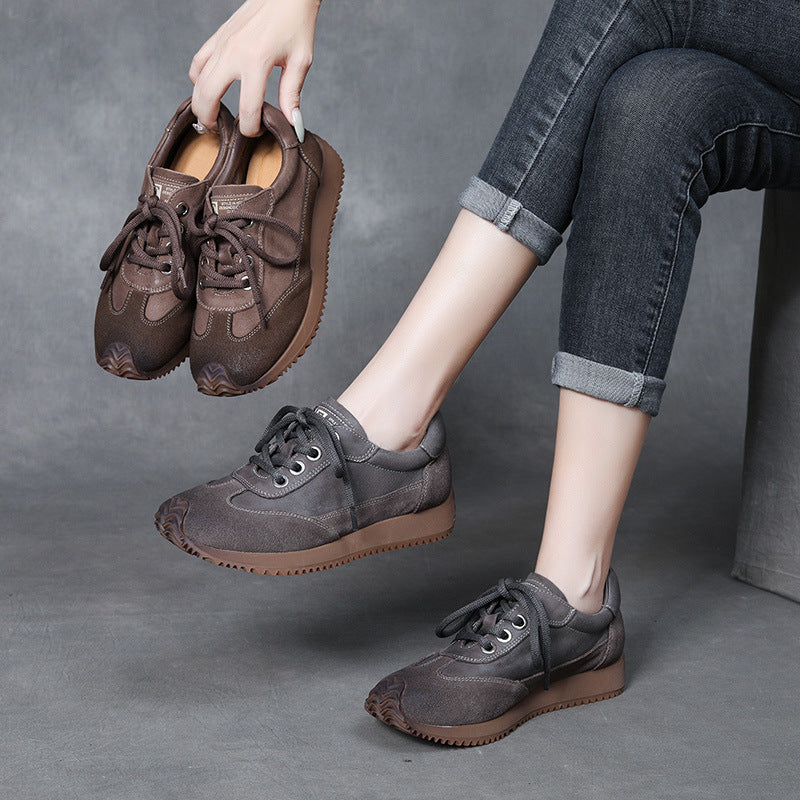 Women's Leather Patchwork Casual Lace-up Tennis Shoes Sneakers