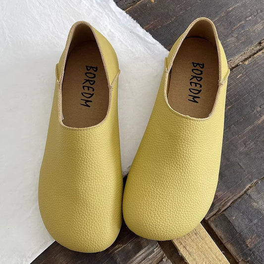 Women's Wide Round Toe High-vamp Comfort Slip-On Flats