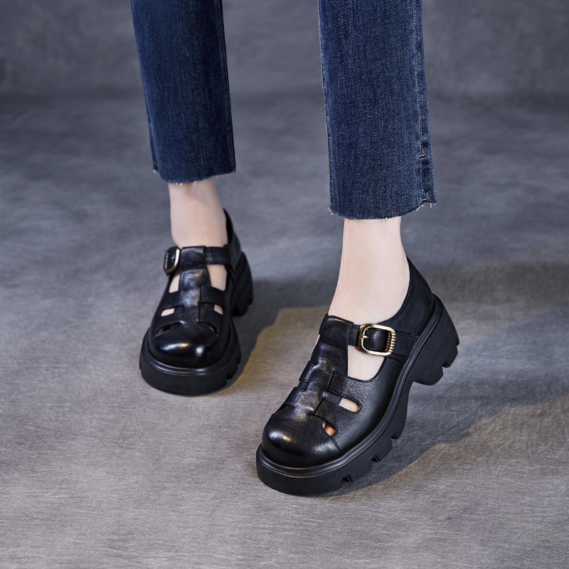 Women's Leather Summer Platform Woven Closed Toe Heel Sandals