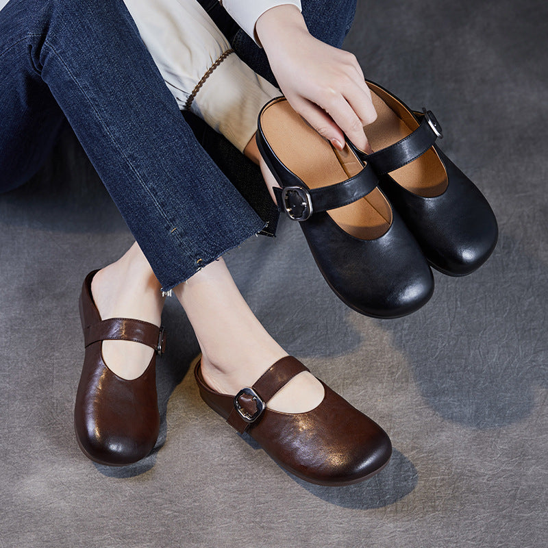 Women's Leather Mary Jane Mules – Round Toe & Comfort Fit