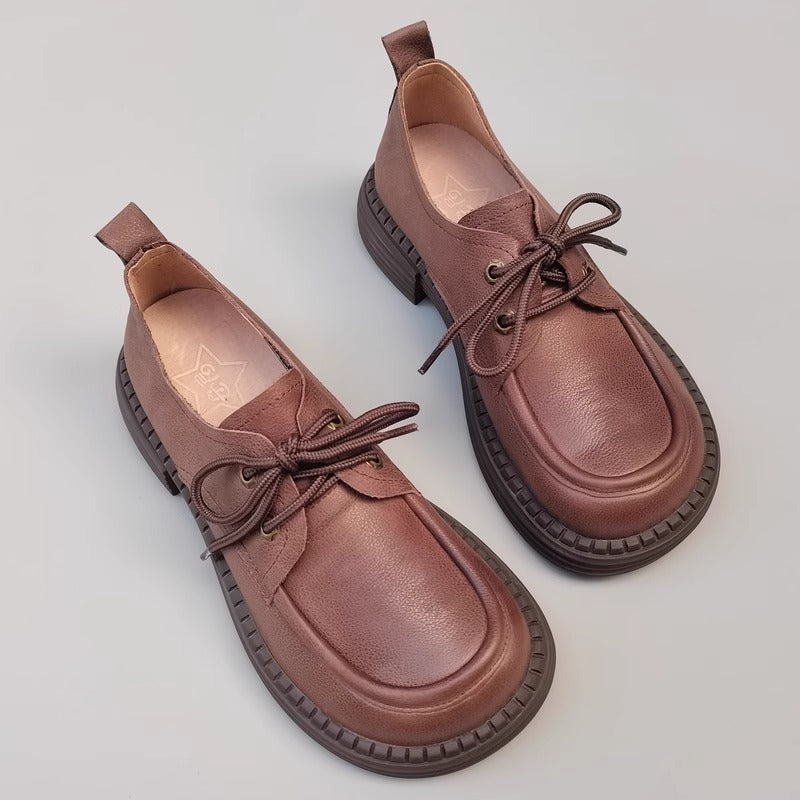 Women's Handmade Leather Casual Flat Lace Up Derby Shoes
