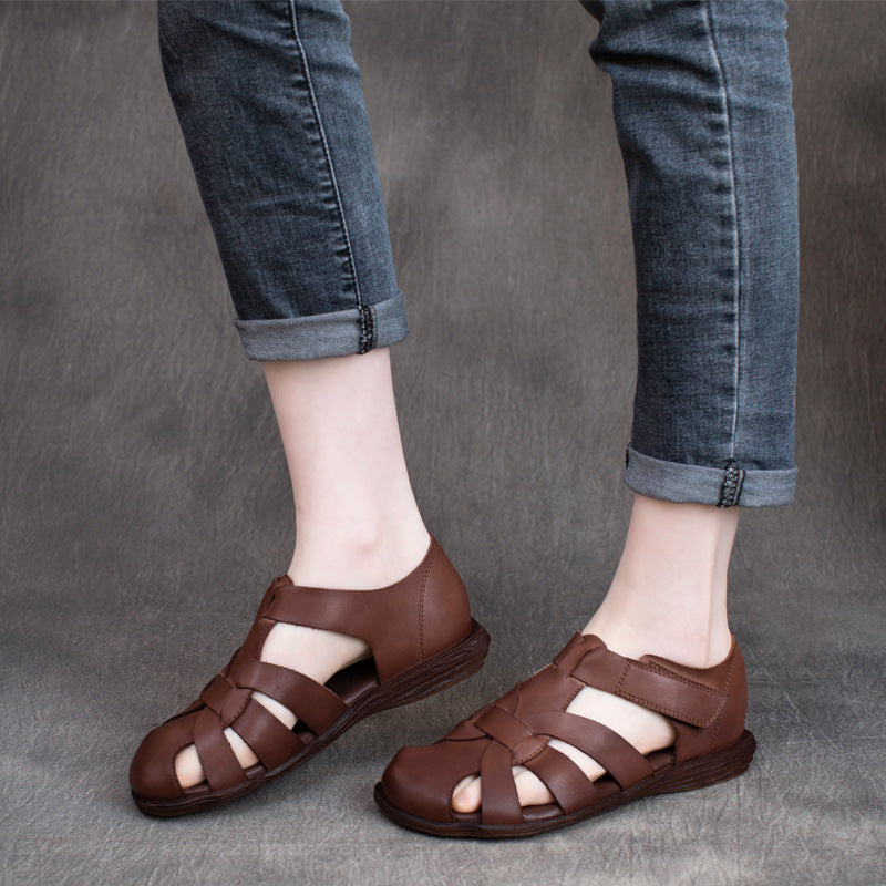 Women's Handmade Leather Comfortable Closed Toe Sandals Fisherman Shoes
