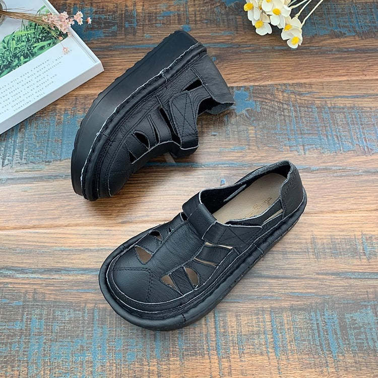Women's Soft Leather Platform Cut-Out Breathable Summer Sandals