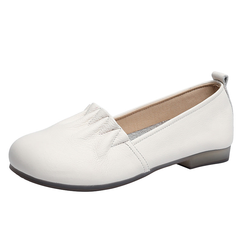 Women's Soft Leather Pleated Daily Slip-On Walking Flats