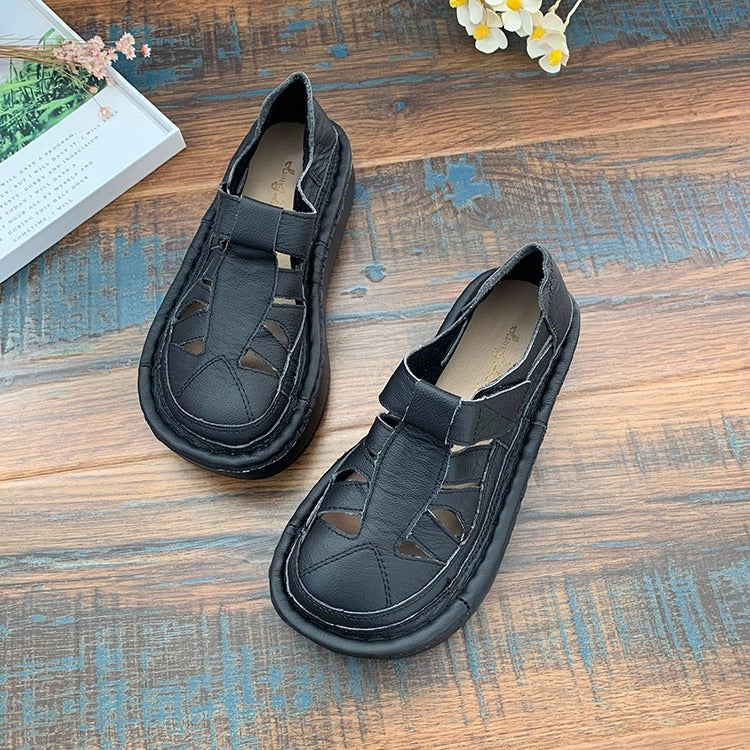 Women's Soft Leather Platform Cut-Out Breathable Summer Sandals