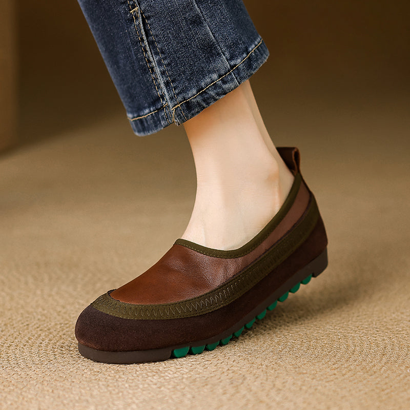 Women's Retro Leather Patchwork Comfortable Casual Slip-On Flat Shoes