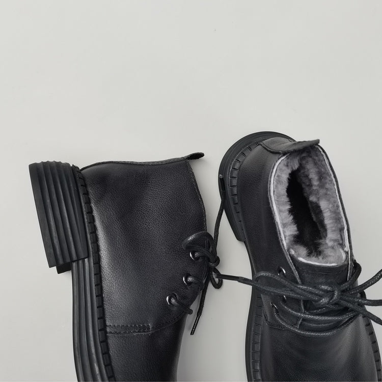 Wide Toe Leather Ankle Boots for Women – Lace-up Handmade Shearling Winter Shoes