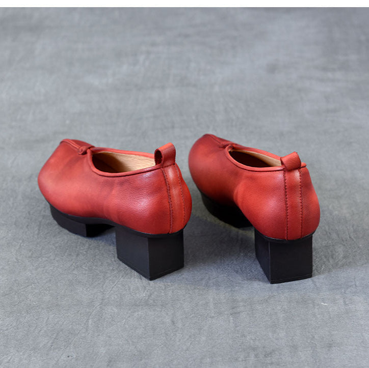 Women's Block Heel Leather High Heels – Slip-On Japanese Design