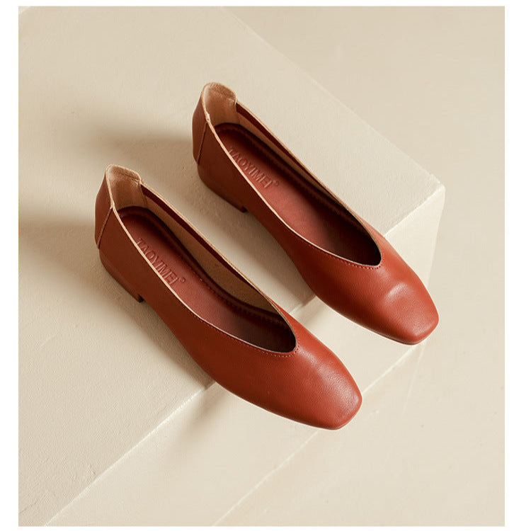 Soft Leather Slip-On Glove Shoes – Women's Multicolor Low Heel Comfortable Flats